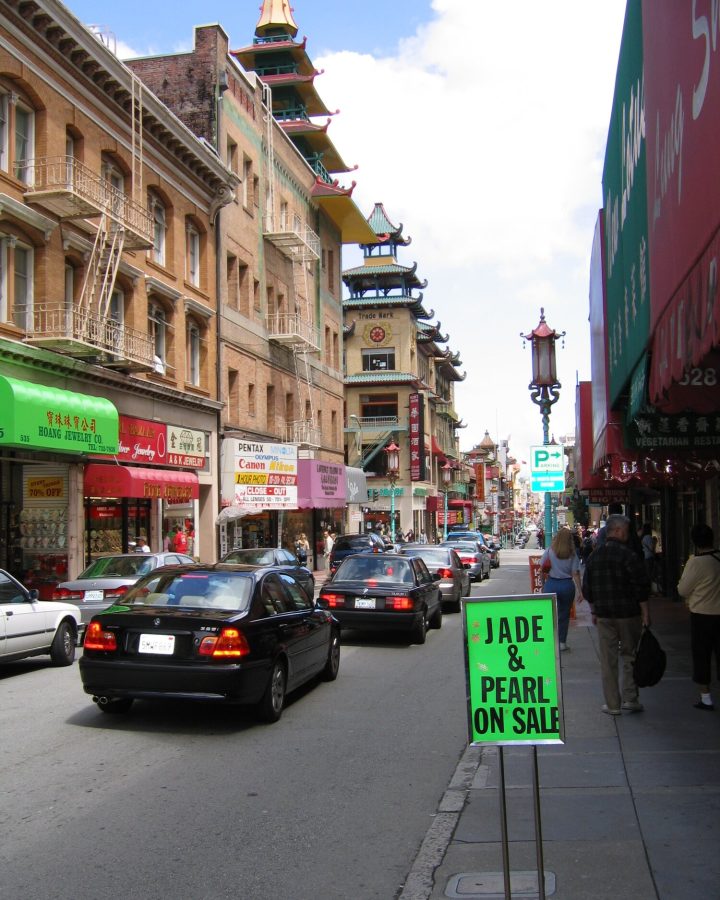 Shops and street life along Grant Avenue in San Francisco Chinatown